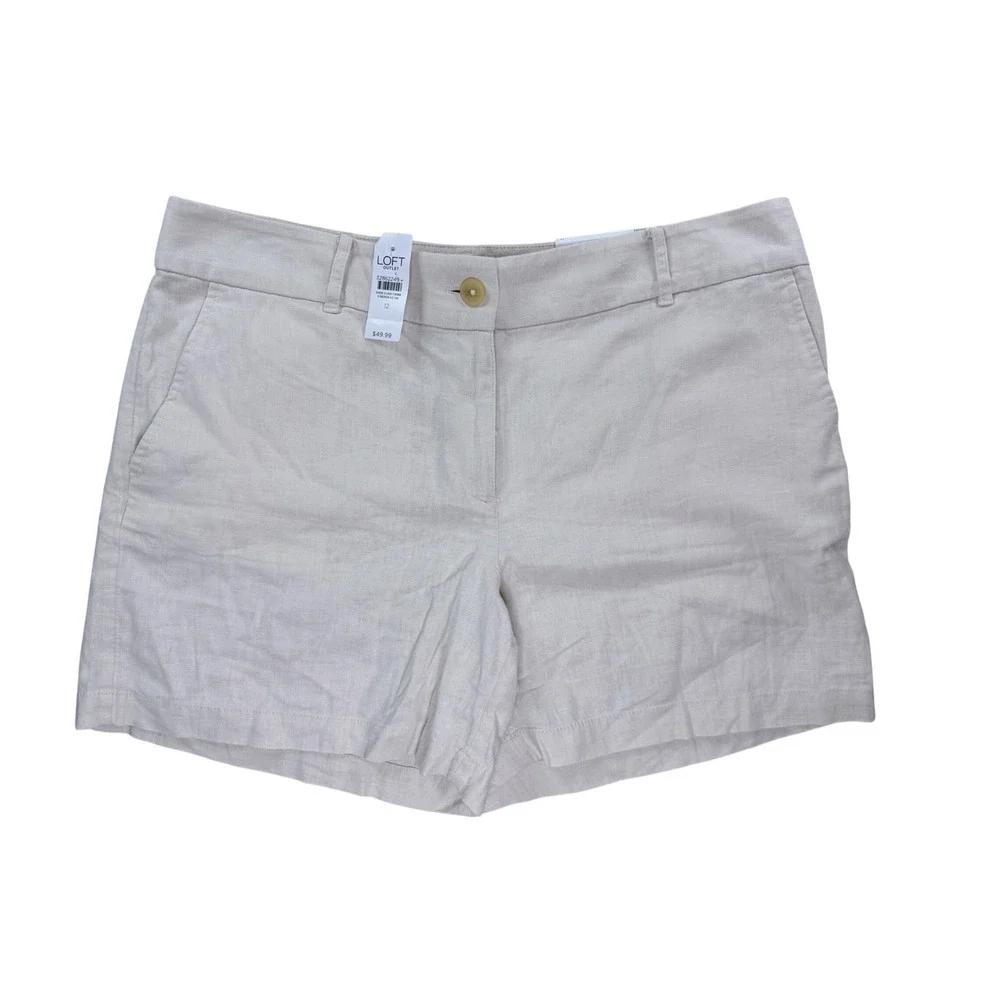 Loft Outlet Shorts Women 12 Beige New Mid Rise‎ 6 Inch Inseam Linen Blend